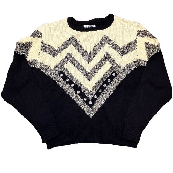 VTG FlatTop Y2K 80s Rhinestone Sweater XS Sixteen Candles 90s Black Angora Blend - Picture 1 of 9